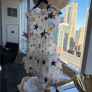 Charming Starry Kids Dress in Black, Gold, and Pink